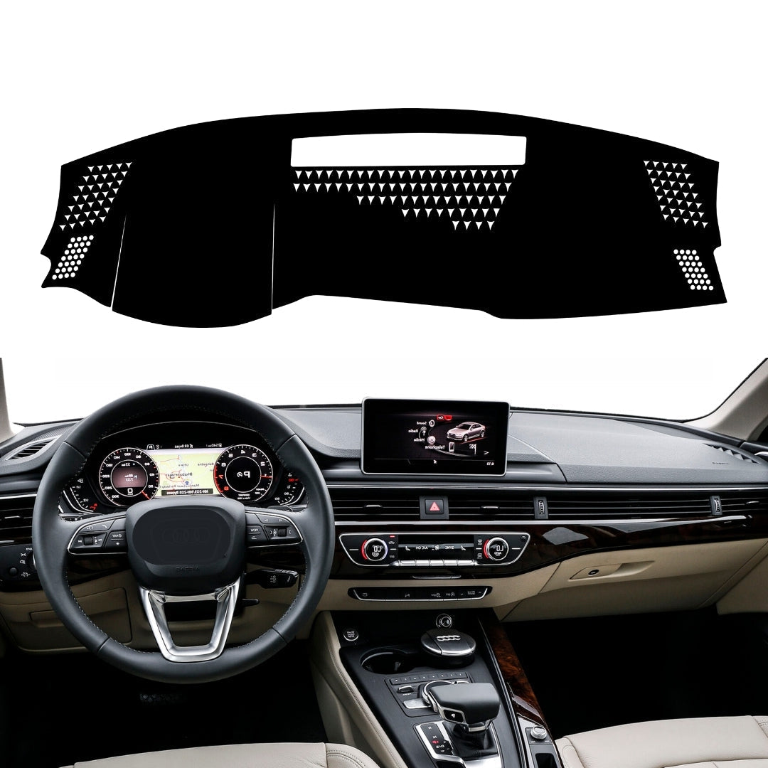 Car dashboard with a black dashboard cover on a white background